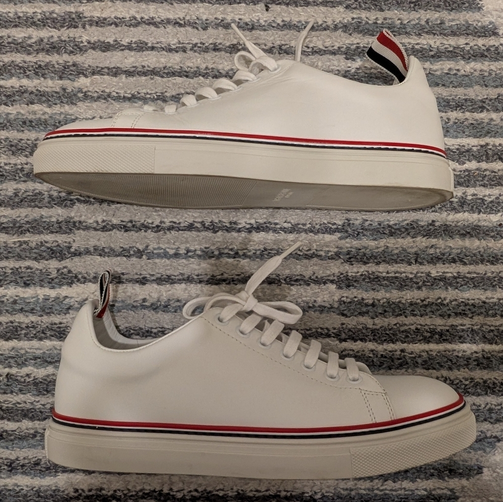 [Thom Browne] White Vitello Calf Tennis Sneakers Sz 38 - Picture 13 of 14